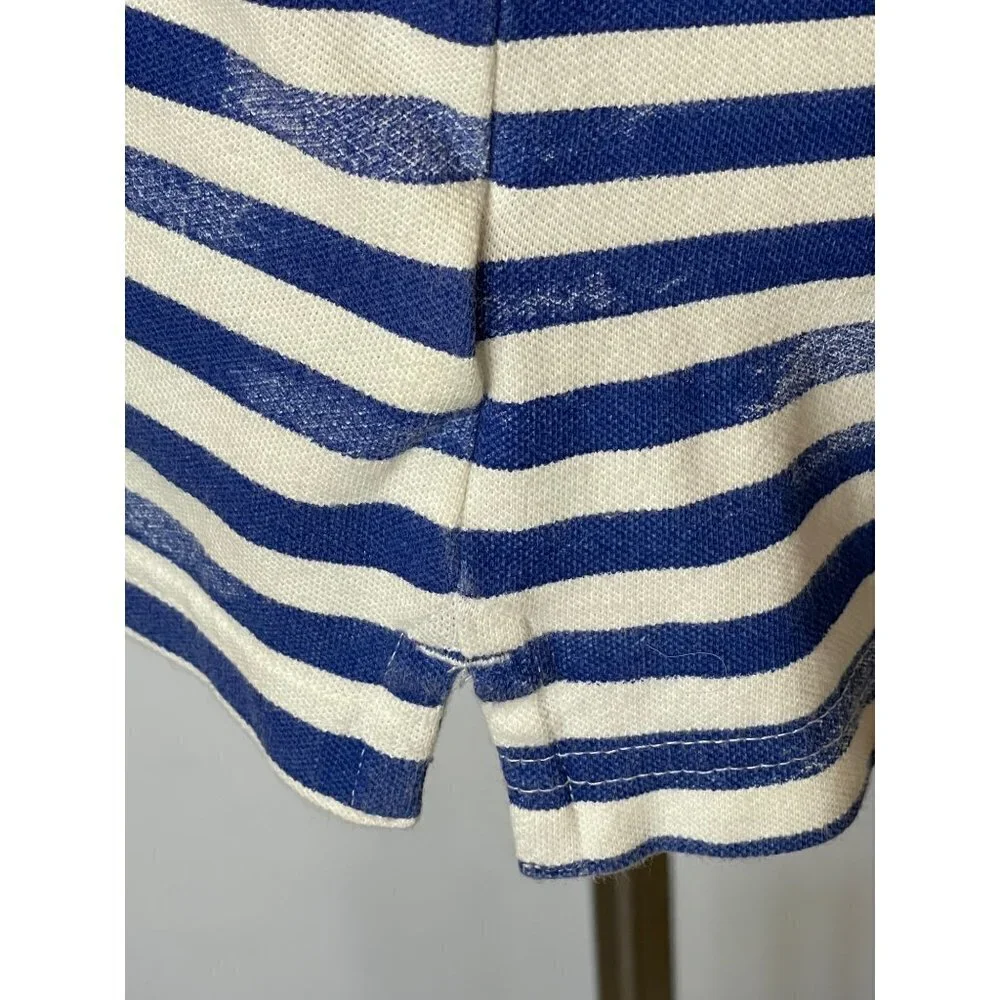 Banana Republic Polo Shirt Women Small Blue‎ White Striped Cotton Blend Preppy